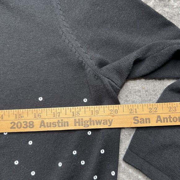 Drapers & Damons Sequined Christmas Tree Sweater Large Petite LP Black Gold - Picture 5 of 7